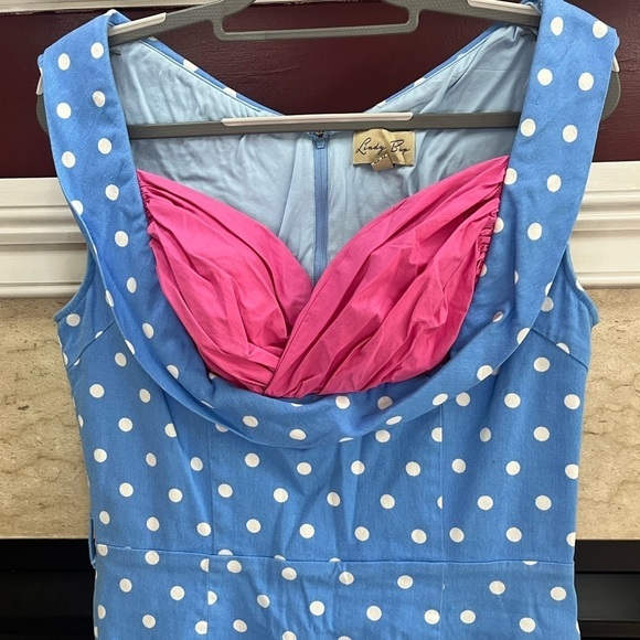 🔥TEMP PRICE DROP🔥 Lindy Bop Vanessa Retro Pencil pastel Blue Polka Dot Dress - Picture 4 of 11